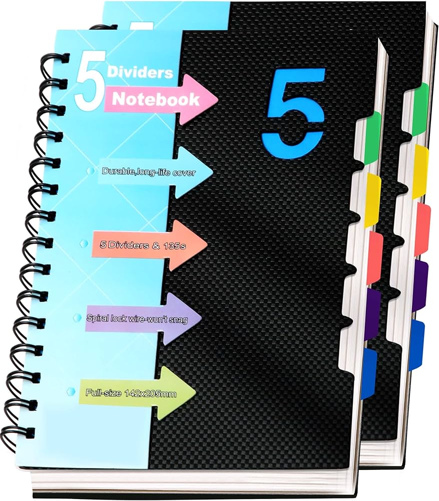 Amazon.com : CAGIE 2 Pack 5 Subject Notebook with Dividers